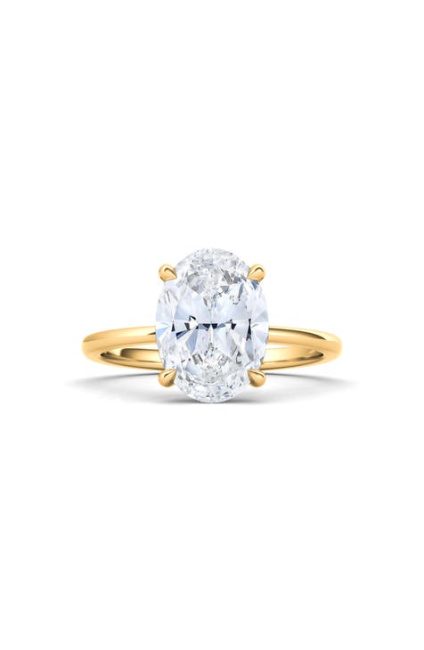 Anillo de oro blanco de 18 quilates con diamantes creados en laboratorio de talla oval - 3,00 ctw