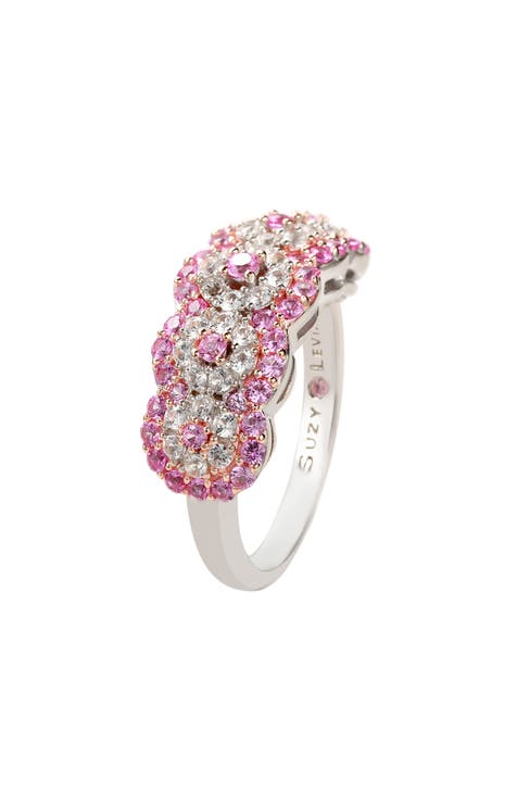 Anillo Zafiro Blanco y Rosa Plata de Ley