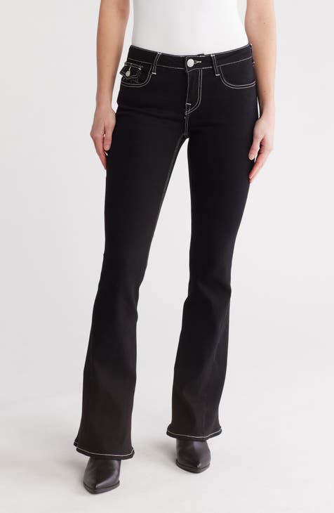 Vaqueros de pierna acampanada con bolsillo con solapa Joey (negro enjuague)