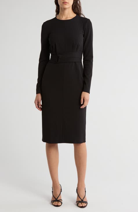 Vestido tubo midi de crepé de manga larga