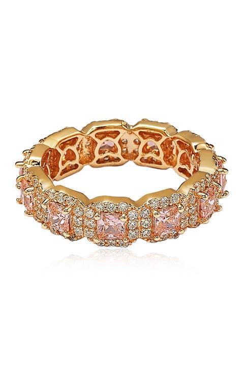 Anillo de plata de ley rosa con circonita rosa de corte Asscher