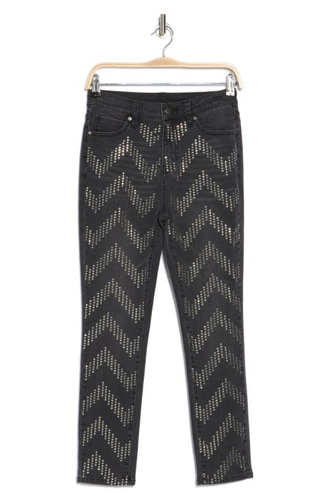 Vaqueros pitillo con ondas y piedras brillantes