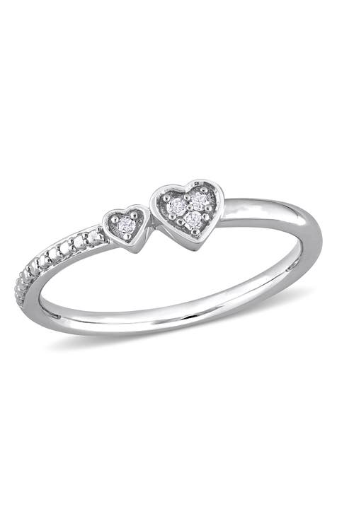 Anillo doble corazón de diamantes de plata de ley - 0,04 ctw.