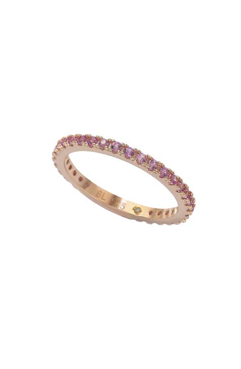 Anillo de zafiro rosa de plata de ley chapado en oro rosa