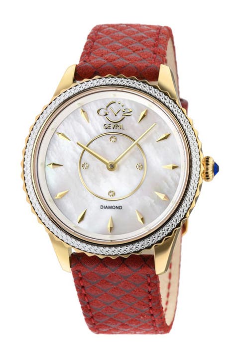 Reloj Siena Madreperla Esfera Blanca Correa de Piel Rojo Diamante, 38mm - 0.0044 ctw