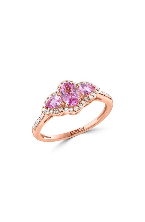 Anillo Halo de Zafiro Rosa y Diamante de Oro Rosa de 14K - 0,16ct.
