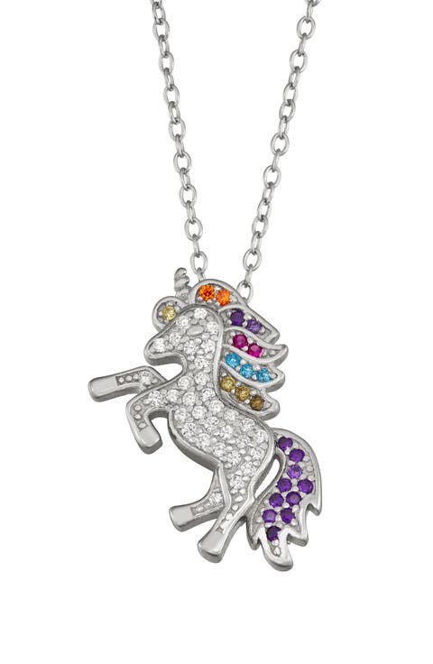 Kids' Sterling Silver CZ Unicorn Pendant Necklace