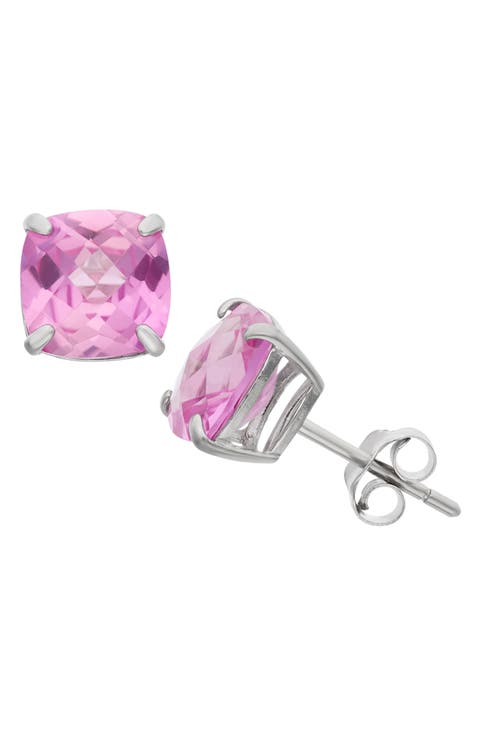 Cushion-Cut Stone Stud Earrings