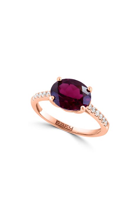 Anillo de oro rosa de 14 quilates con rodolita y diamantes - 0,18 ct.