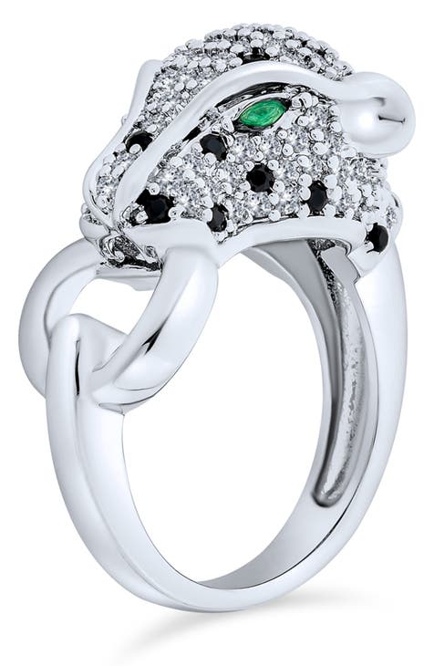 Anillo de plata de ley con CZ y cabeza de leopardo
