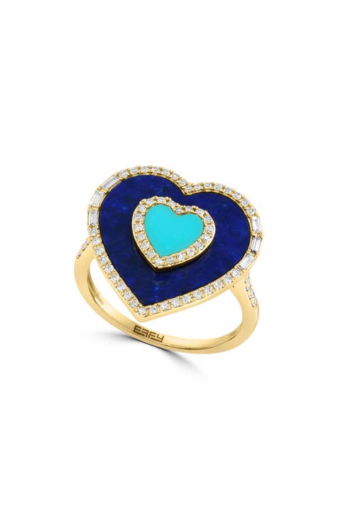 Anillo Corazón Diamante y Lapislázuli Oro 14K