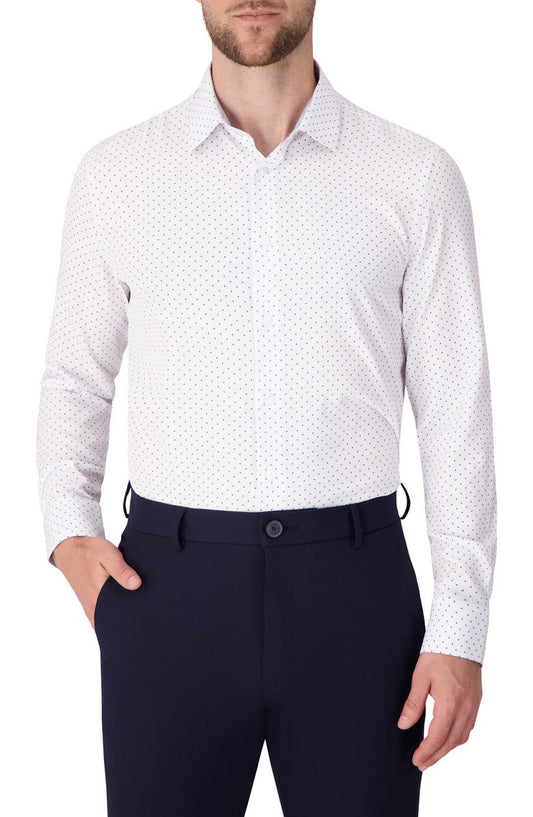 Dot Print Slim Fit Stretch Dress Shirt