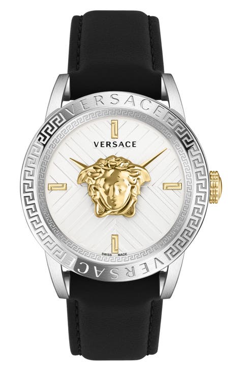 Reloj con correa de piel V-Code, 43 mm