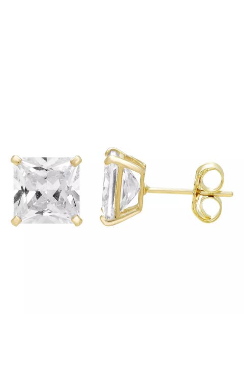 14K Gold 8mm Square CZ Stud Earrings