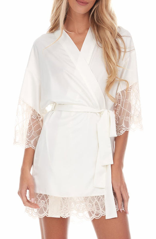 Gabby Lace Trim Satin Chermeuse Wrap