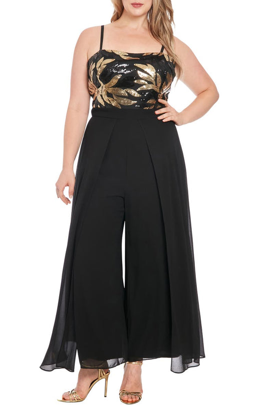 Sequin Combo Overlay Wide Leg Jumpsuit (Plus)