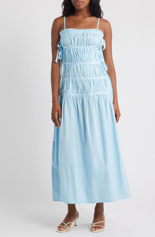 Pleat Detail Cotton Maxi Sundress