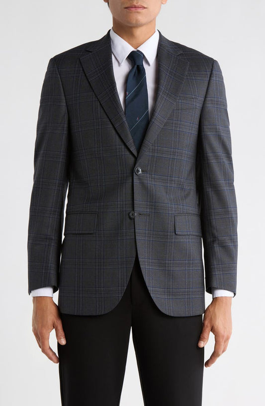Charcoal Plaid Notch Lapel Sport Coat