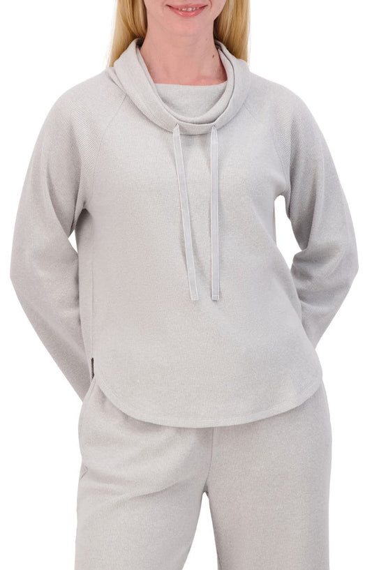 Funnel Neck Long Sleeve Waffle Knit Top