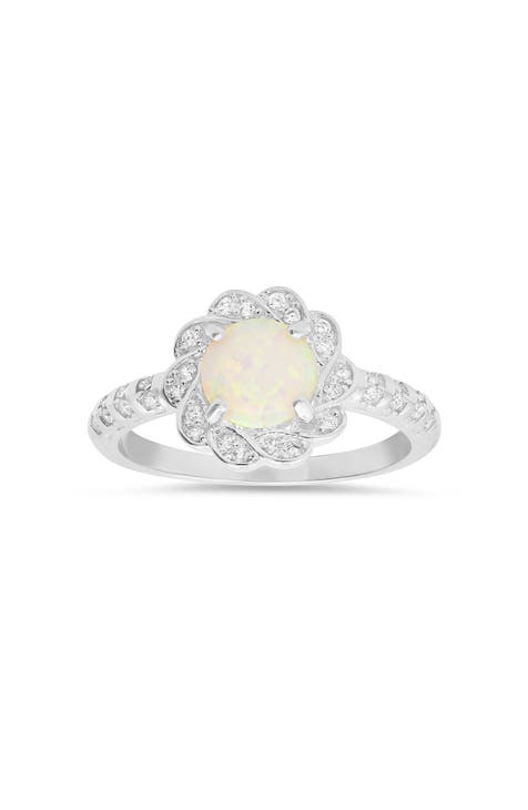 Anillo Flor Ópalo y CZ Plata de Ley