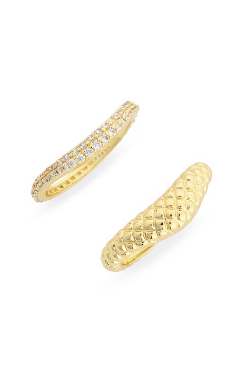 Juego de dos anillos apilables de texturas variadas y circonitas