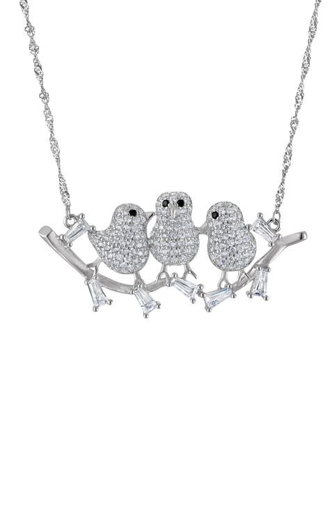 Sterling Silver & Cubic Zirconia Bird Trio Pendant Necklace