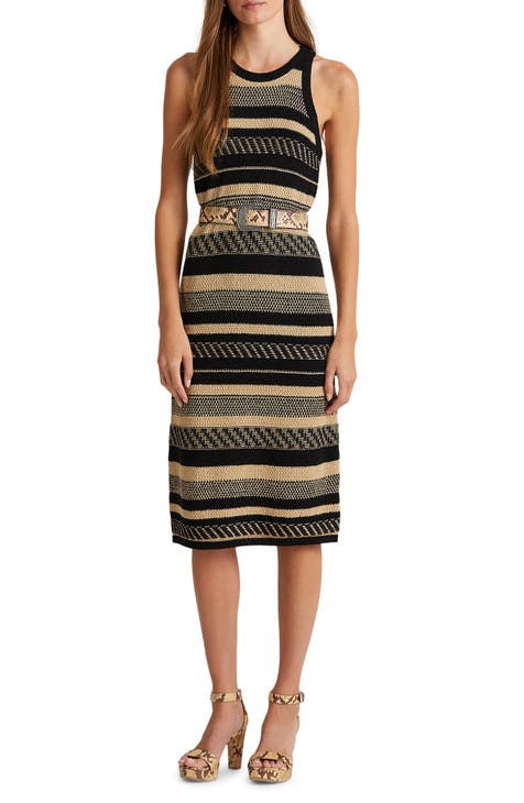 Vestido tipo suéter de lino sin mangas a rayas