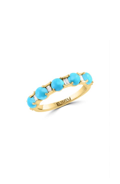 14K Yellow Gold Diamond & Turquoise Ring