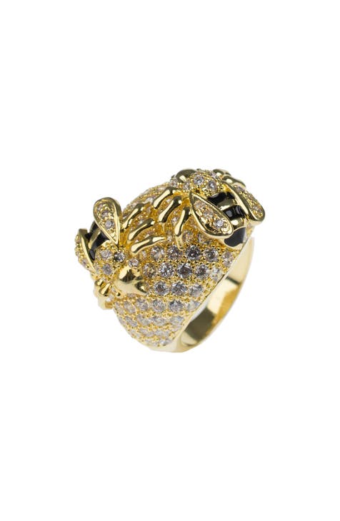 Anillo Cúpula Abeja CZ Pavé