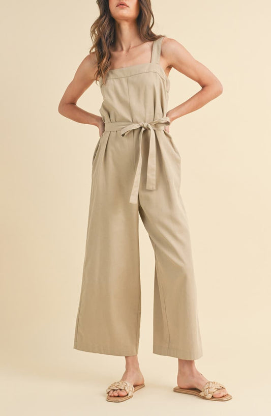 Belted Cotton Blend Capri Jumpsuit
