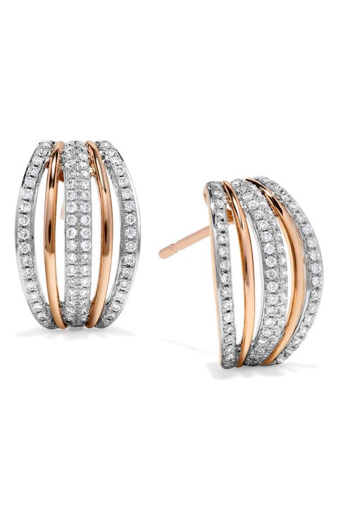Two-Tone Diamond Huggie Hoop Earrings