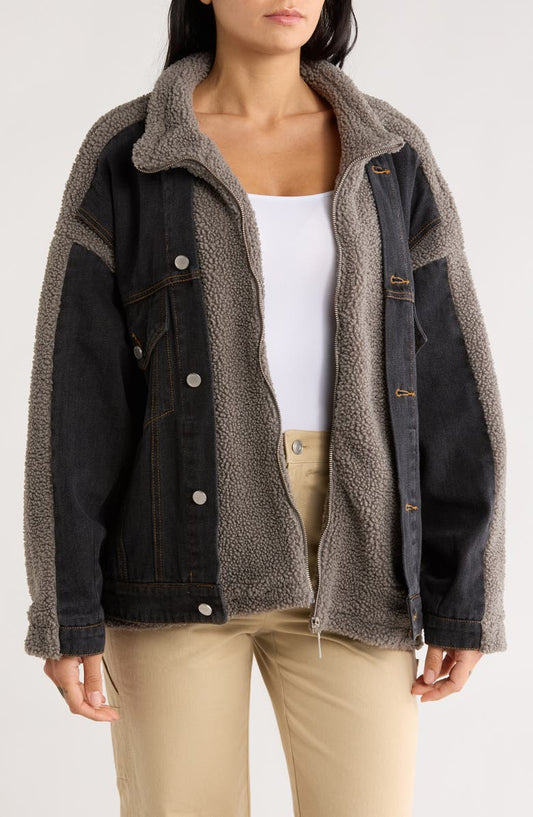 High Pile Fleece Trim Denim Jacket