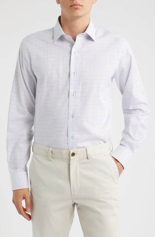 Trim Fit Tattersall Check Cotton Twill Dress Shirt (Regular, Big & Tall)