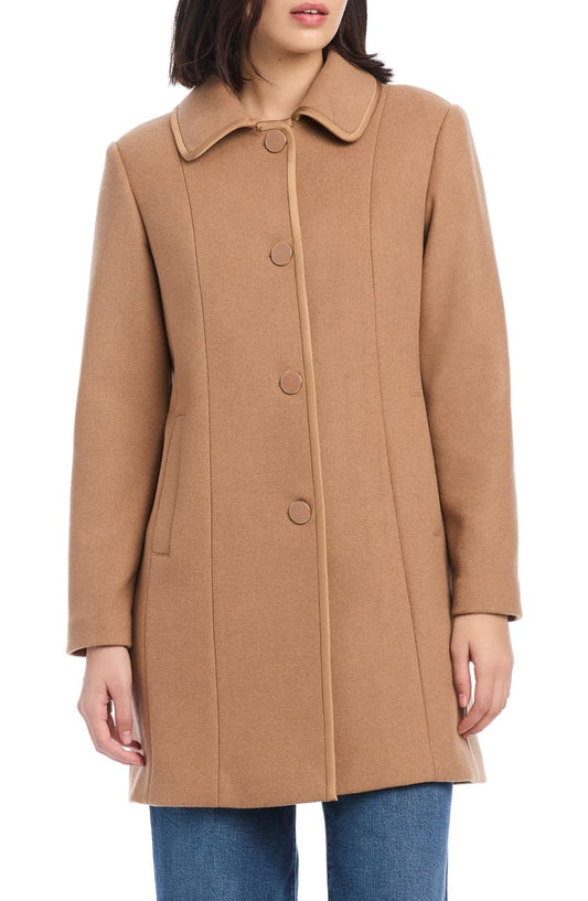 satin pipe trim wool blend coat