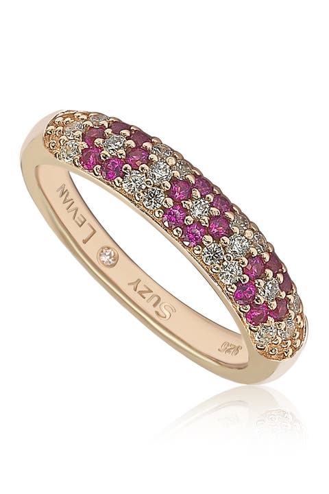 Anillo de plata de ley chapado en rosa con circonita pavé y banda floral