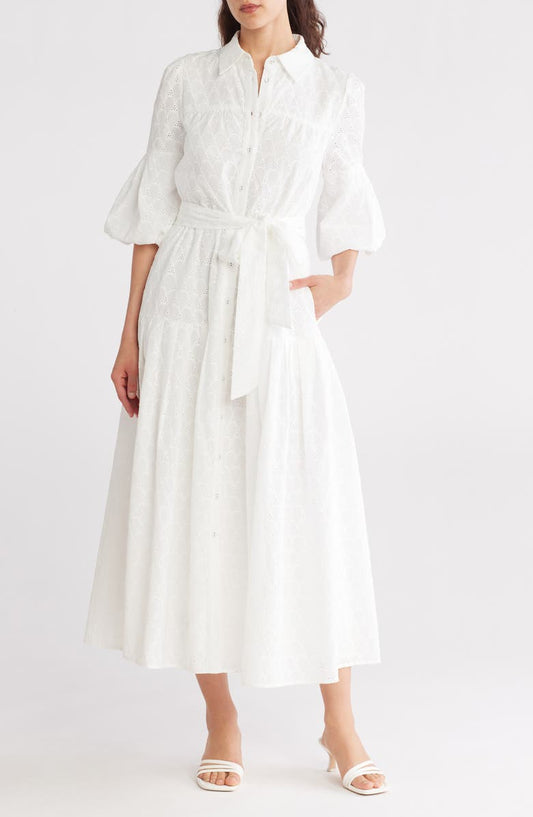 Eyelet Tie Waist Shirtdress