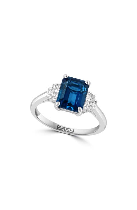 Anillo de diamantes y topacio azul de Londres - 0,11ct.