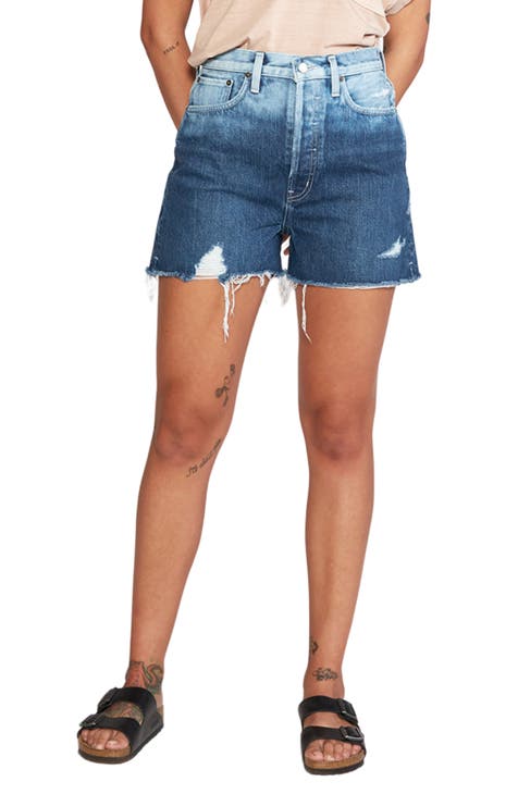 Pantalones cortos de mezclilla de algodón orgánico con corte de cintura alta Fern (Rip Current)