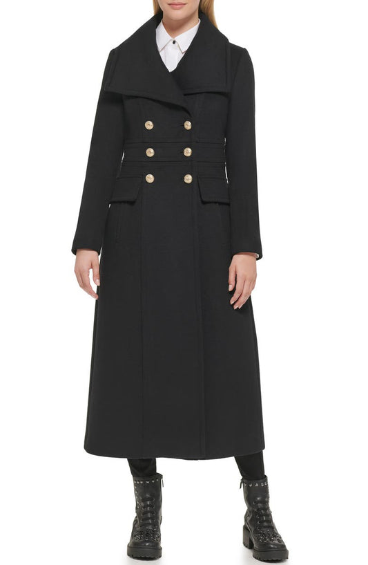 Double Breasted Wool Blend Military Coat