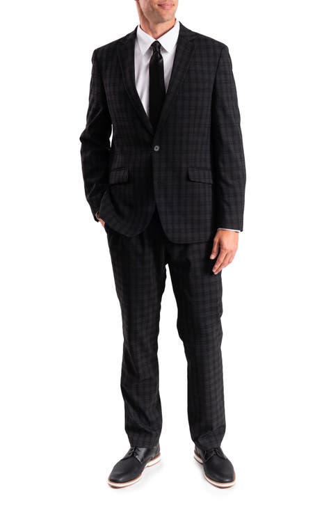 Traje ajustado con ribete de cuadros en gris oscuro