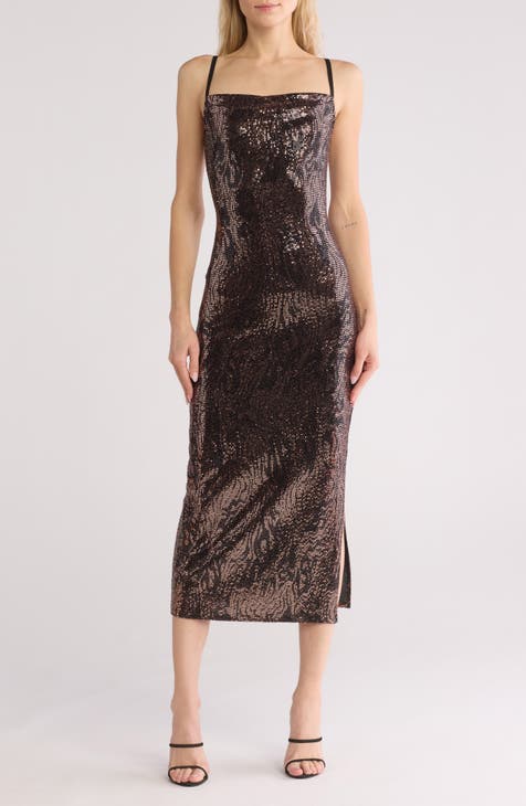 Vestido de cóctel con lentejuelas y rayas de cebra