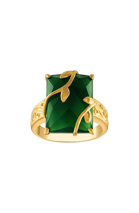Anillo Calcedonia Verde Oro sobre Plata 14K