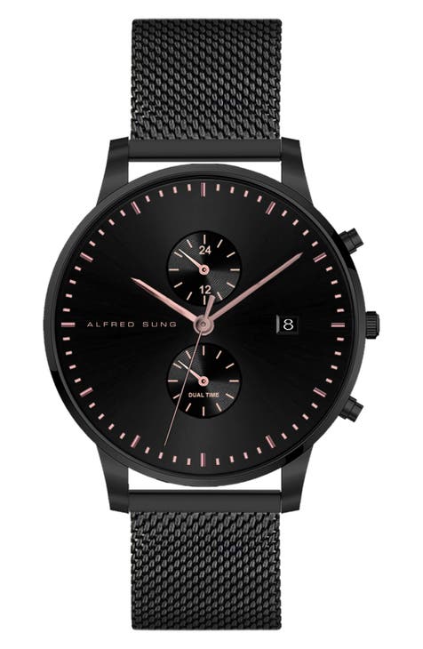 Reloj con correa de malla Dual Time, 42 mm