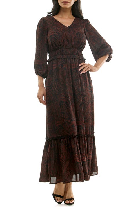 Vestido largo floral con cuello en V