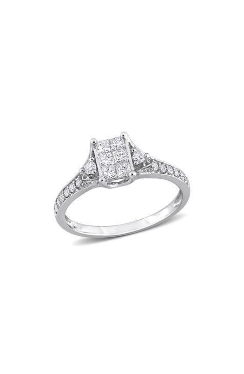 Anillo de compromiso de diamantes talla princesa - 0,49ct.