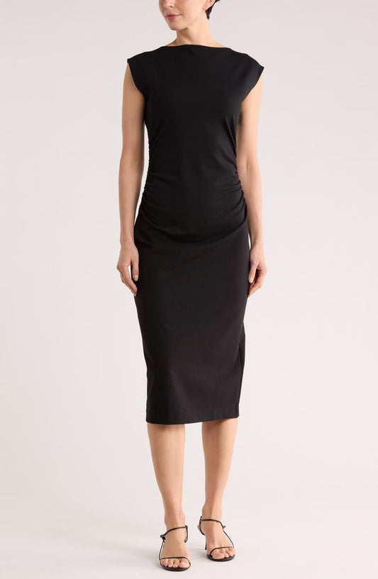Ruched High Neck Ponte Dress