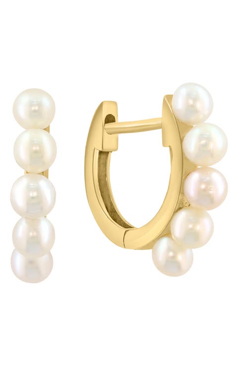 14K Gold Freshwater Pearl Hoop Earrings