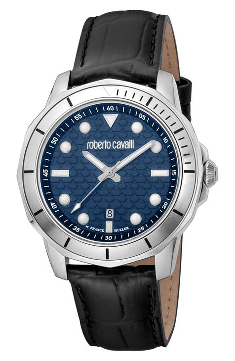 Reloj de cuarzo de tres manecillas con correa de piel grabada, 42 mm