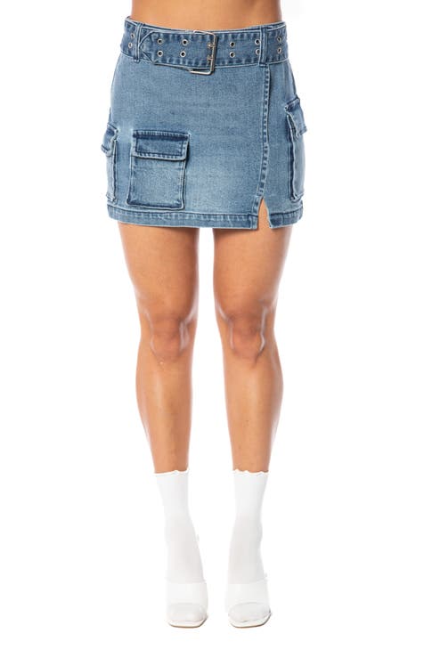 Minifalda cargo de denim de algodón con cinturón