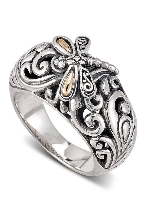Anillo Libélula de Plata de Ley y Oro de 18K